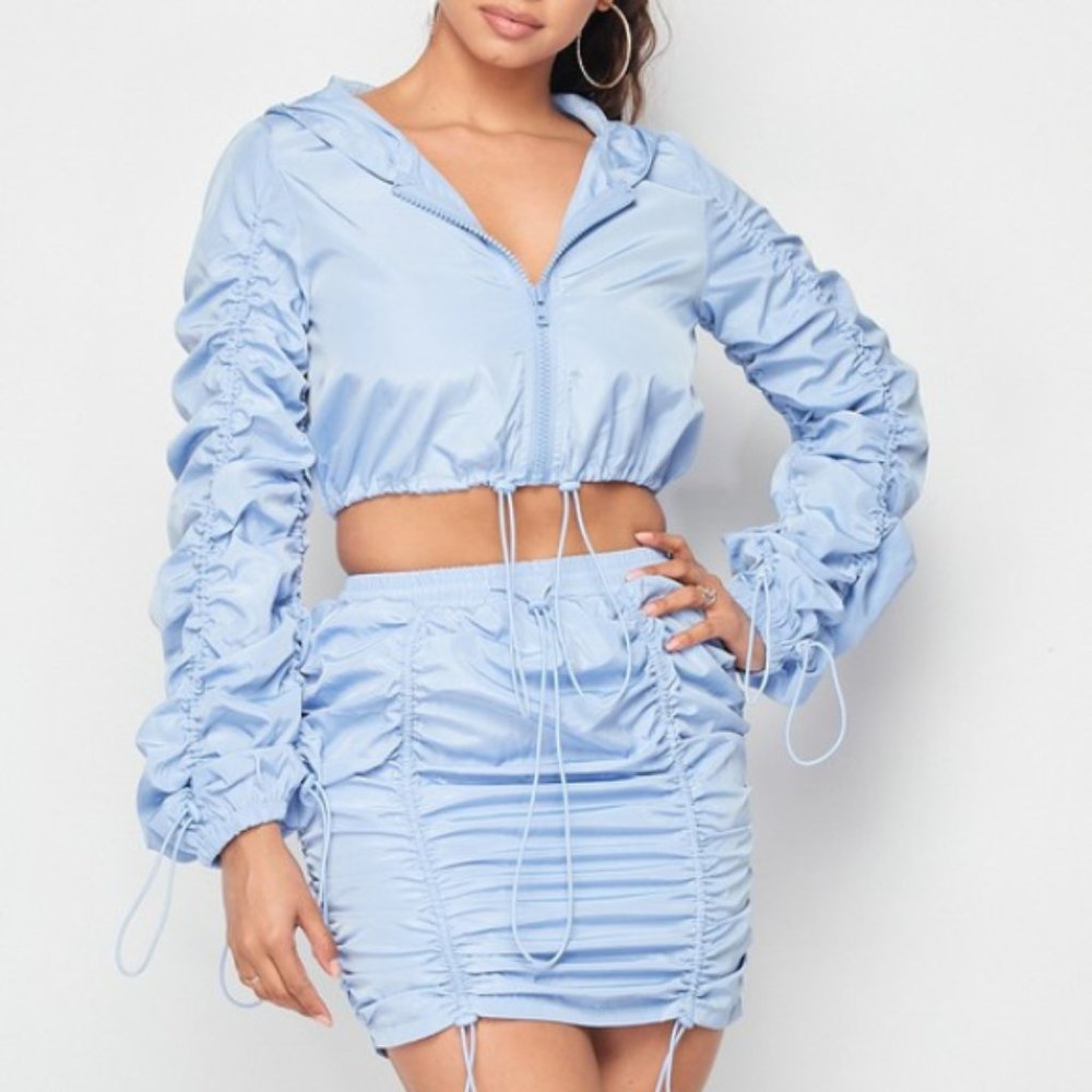 LAST CALL!!! 🚨Ruched Windbreaker Skirt Set (Baby Blue)